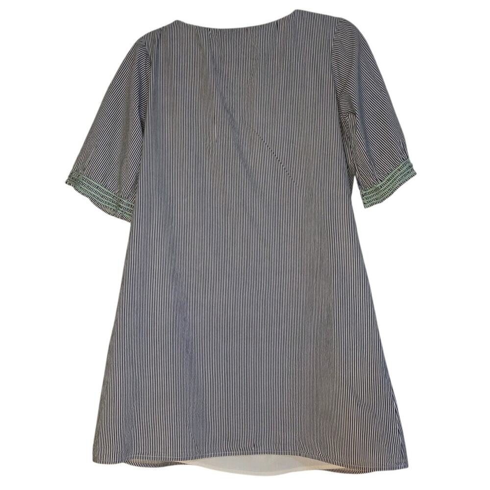 Judith March Blue White striped Embroidered Lined Shift Dress sz Large - Picture 2 of 5